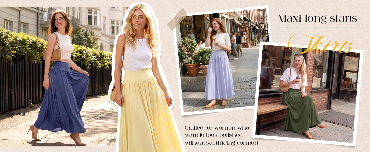 3 Pack Maxi Long Skirts for Women, Ankle Length High Waisted Pleated Flowy a Line Summer Casual S... | Amazon (US)