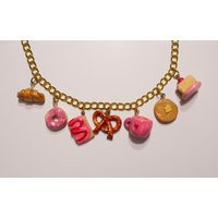 Charm Necklace | Food Charms Handmade Sweets Croissant, Donut, Poptart, Pretzel, Coffee, Pancake, Cheesecake Pink | Etsy (US)