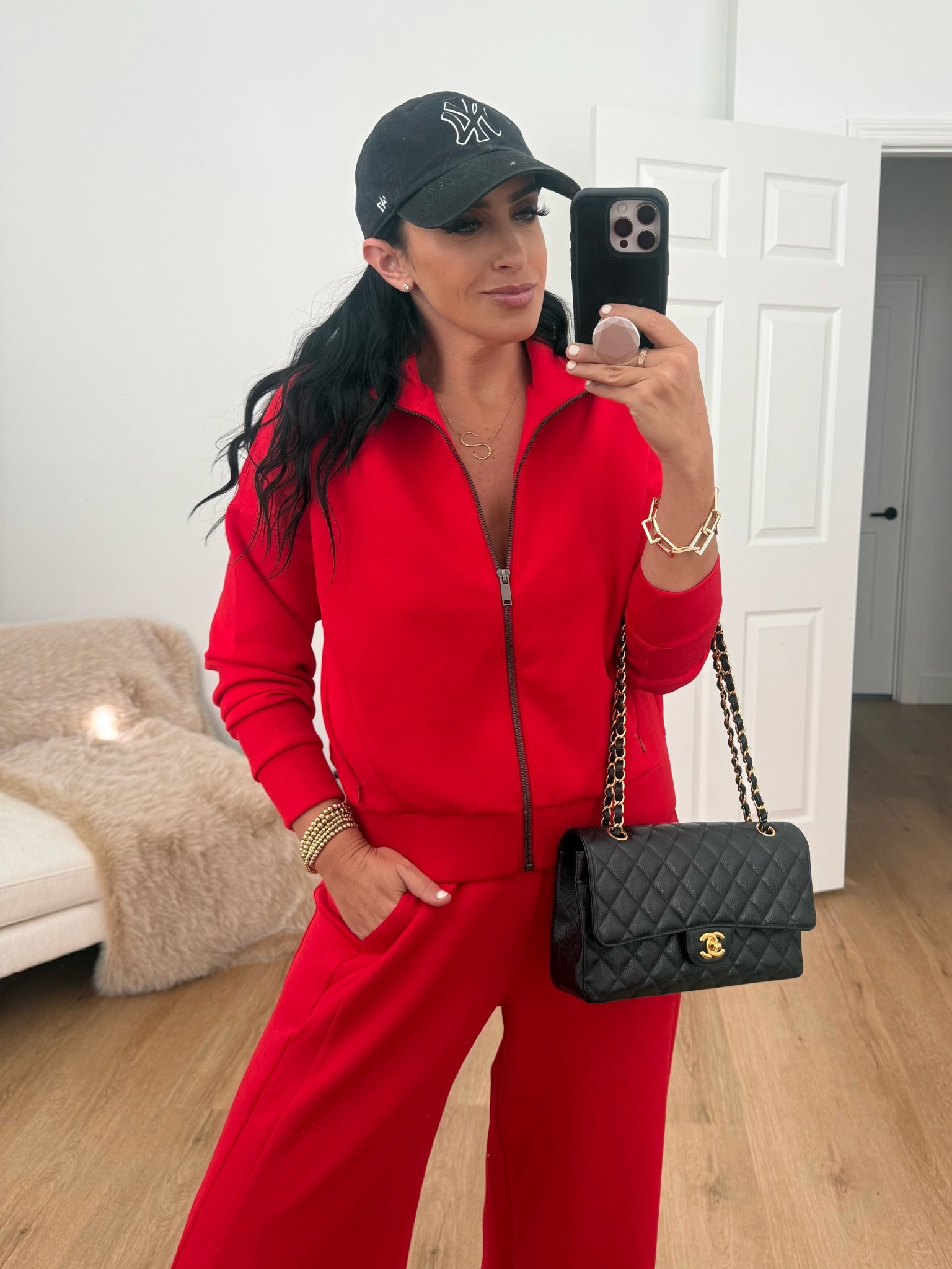 Spanx Black Friday Sale! Now 30% off Spanx AirEssentials Track Jacket wearing size medium. Spanx Wide Leg Track Pant wearing size medium. 