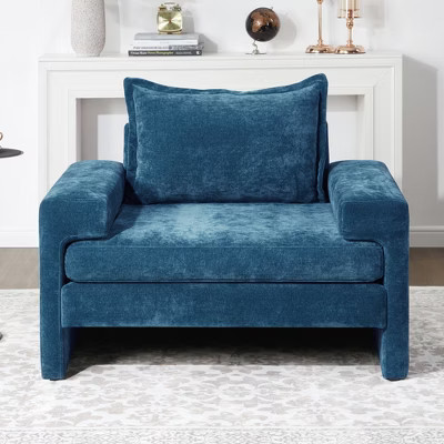 Christopher Knight Home Krundar Modern Chenille Upholstered Armchair with Thick Cushion, Blue | Target