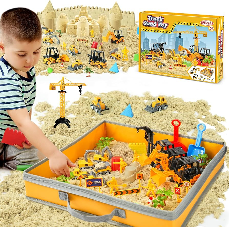Sand Construction Kit with Big Foldable Sandbox and 2.2lbs Moldable Sensory Play Sand, Truck Toys... | Amazon (US)