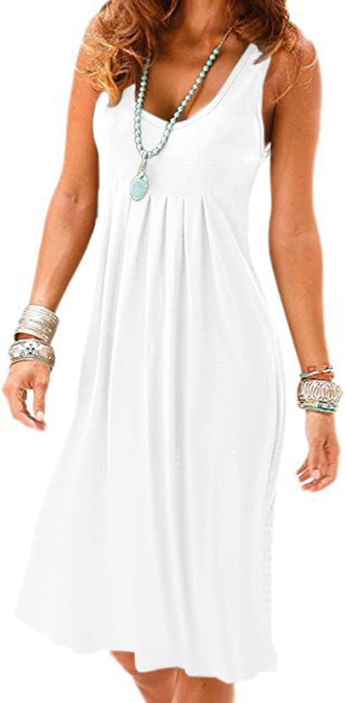 Camisunny Women Casual Loose Tank Dresses Sleeveless Beach Vacation Dress Swing Pleated U Neck Fashi | Amazon (US)