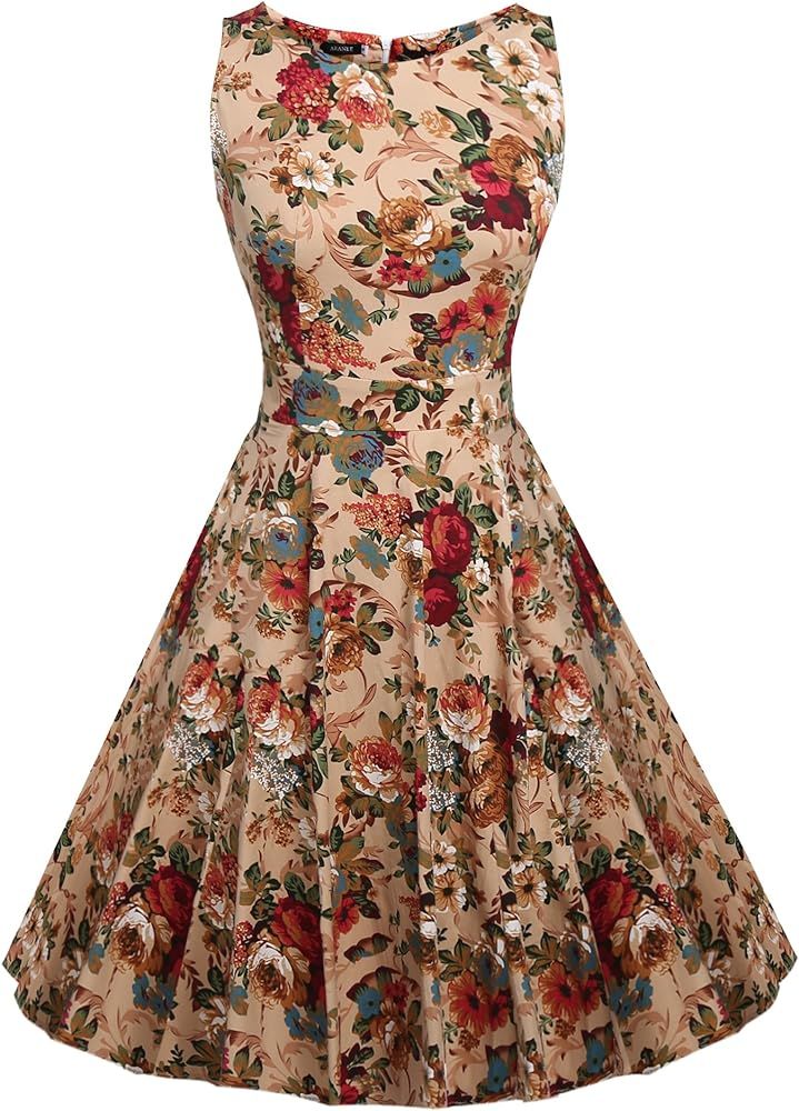 Vintage Classy Floral Sleeveless Party Picnic Party Cocktail Dress | Amazon (US)
