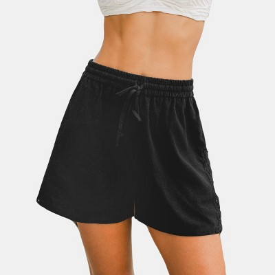 Cupshe Women's Breezy Beach Shorts with Lace Trim-XL-Black | Target