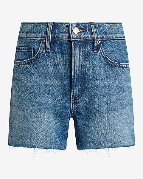 High Waisted Medium Wash 50/50 Rigid Stretch Mom Jean Shorts | Express