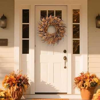 26" Artificial Fall Eucalyptus Wreath with Seeds for Front Door(Orange) | Amazon (US)