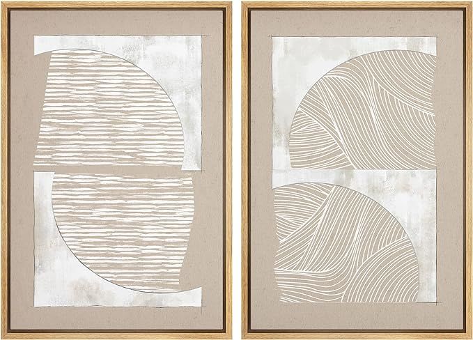 SIGNWIN Framed Canvas Print Wall Art Set Grunge Tan White Art Deco Polygons Abstract Shapes Illus... | Amazon (US)