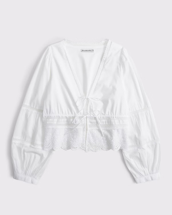 Long-Sleeve Lace Tie-Front Top | Abercrombie & Fitch (US)