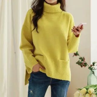 Turtle-Neck Dip-Back Sweater | YesStyle Global