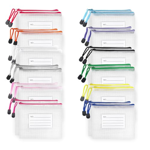 BOPART 24pcs Small Mesh Zipper Pouch 6.3x4.9 Inches Waterproof Zip Mesh Bags with Label Pocket for School Office Supplies & Cosmetics Travel Accessories | Amazon (US)