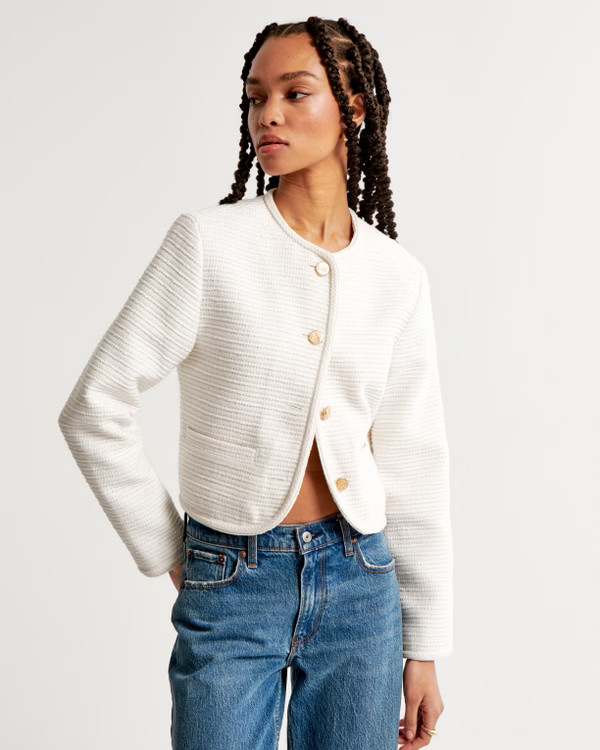 New!Online ExclusiveCollarless Tweed Jacket | Abercrombie & Fitch (US)