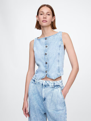 UltraSoft Cropped Denim Vest | Gap (US)