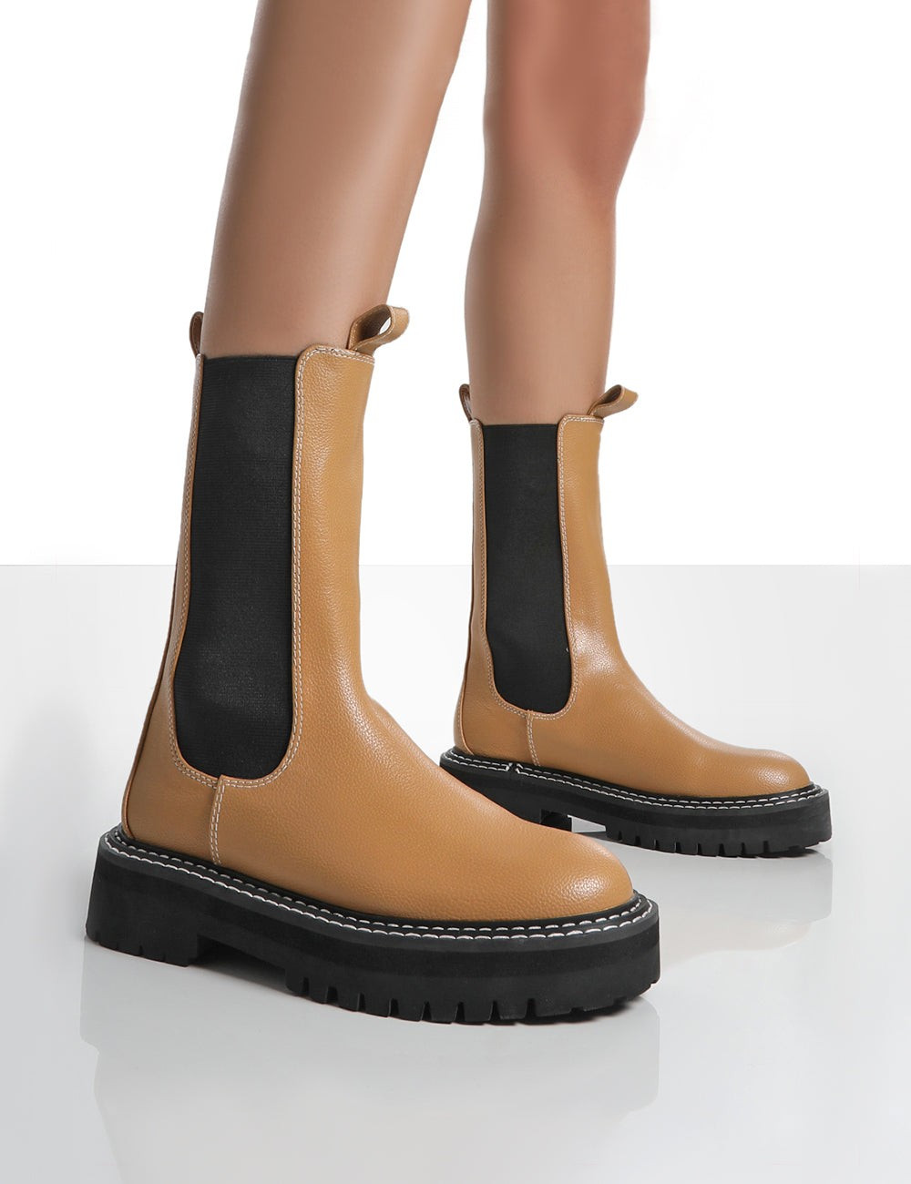 Animate Camel Ankle Chunky Sole Chelsea Boots | Public Desire