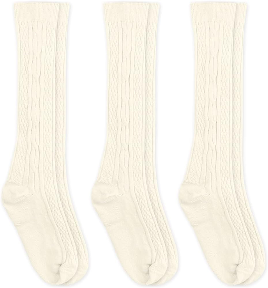 Jefferies Socks Baby Girls' Classic Cable Knee High Socks 3 Pair Pack | Amazon (US)