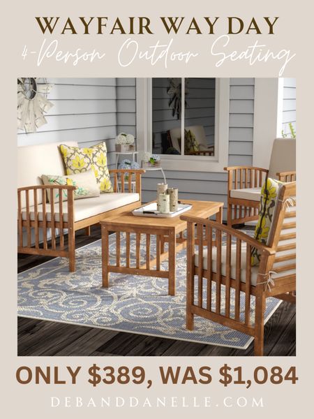 This Delosreyes 4-person outdoor seating set with cushions is 64% off as part of Wayfair’s Way Day event. Even better, it also includes free shipping. If you are looking for patio furniture, this is a great look at a great price! #LTKxWayDay

#LTKhome #LTKsalealert #LTKSeasonal