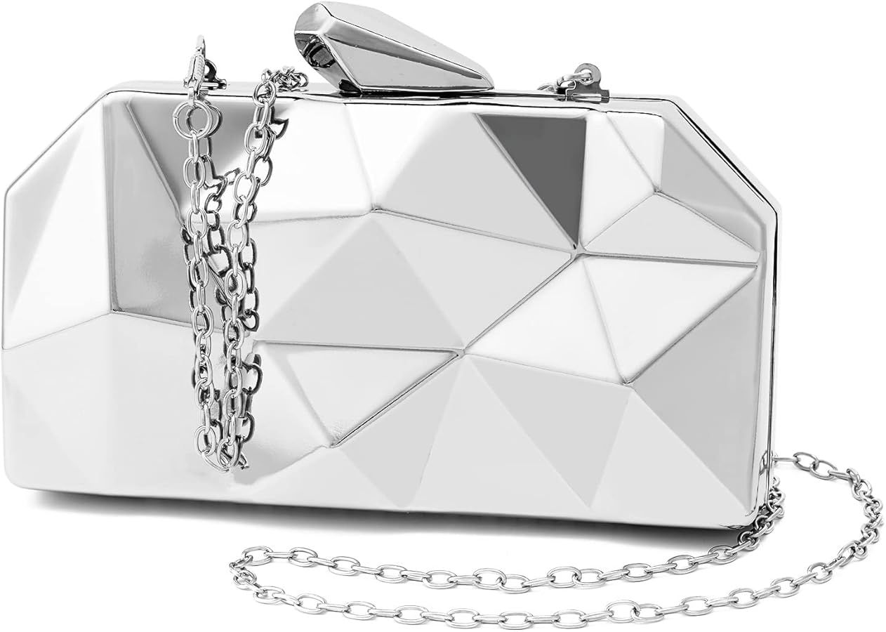 Women Lattice Pattern Metal Evening Clutch Bag,Geometric Evening Clutch Purse Handbag With Chain Strap | Amazon (US)