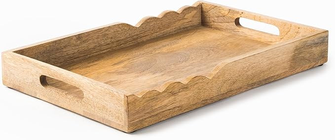 Mela Artisans Serving Tray with Elegant Scalloped Edges, Natural | 15" x 10" x 1.75" | Handcrafte... | Amazon (US)