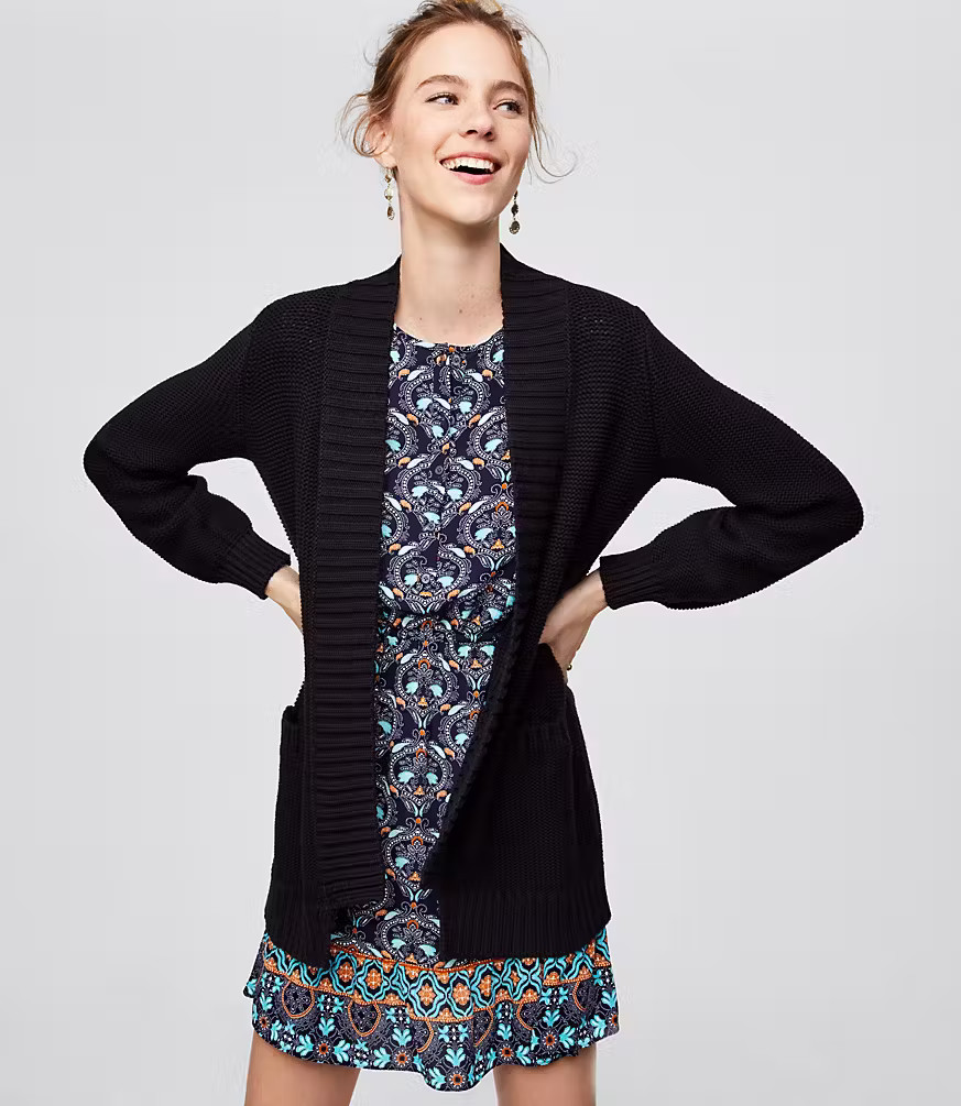 Rib Trim Pocket Open Cardigan | LOFT