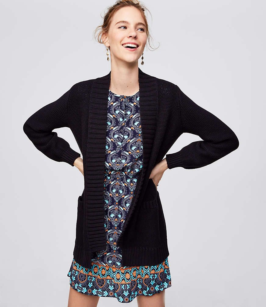 Rib Trim Pocket Open Cardigan | LOFT