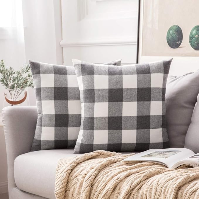 MIULEE Pack of 2 Classic Retro Checker Plaids Linen Soft Soild Christmas Decorative Square Throw ... | Amazon (US)