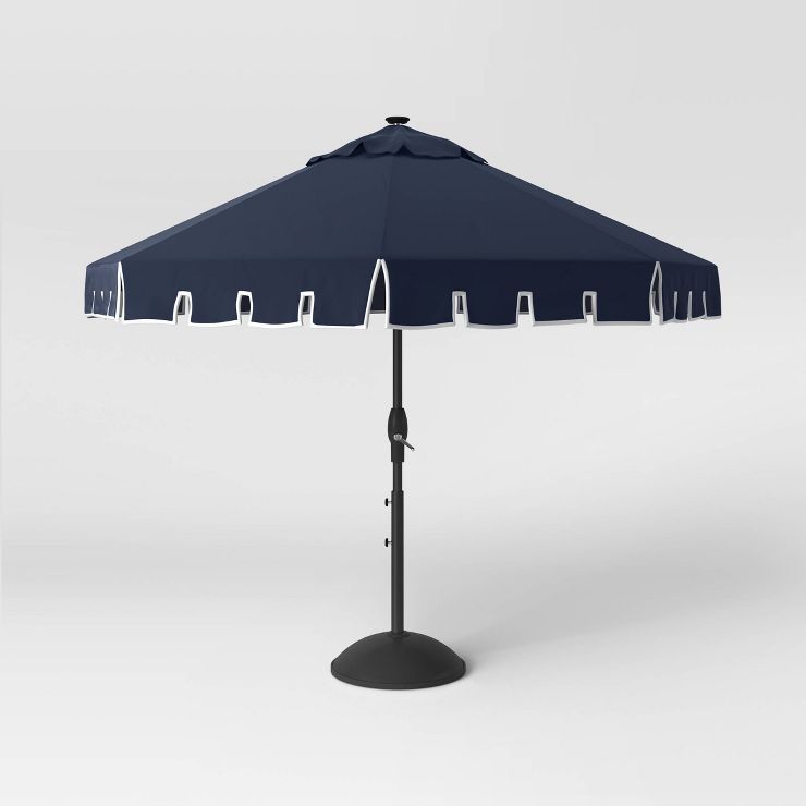 9.7' x 9.7' DuraSeason Fabric™ Scalloped Patio Umbrella Navy - Black Pole - Opalhouse™ | Target