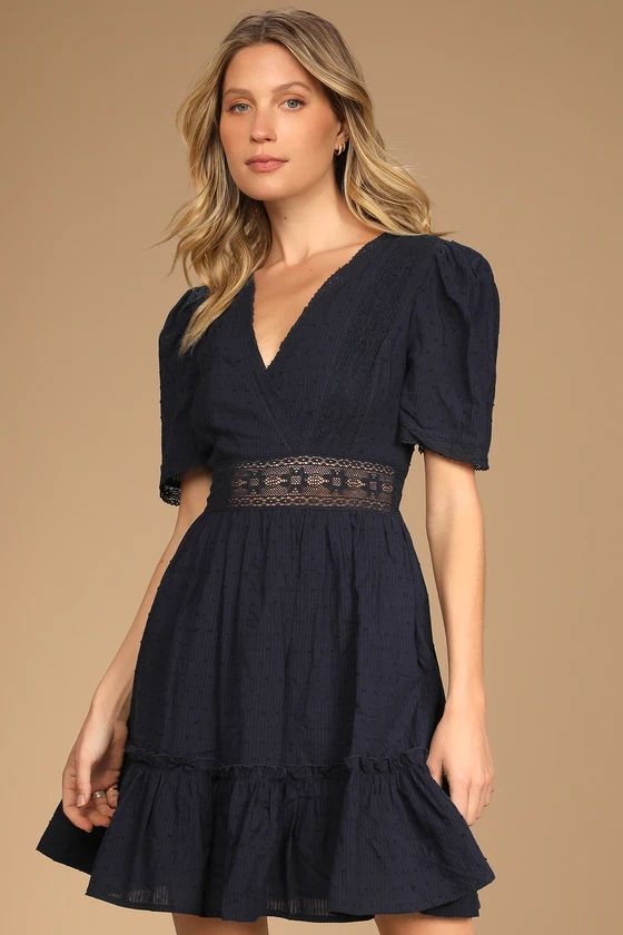 Poised and Perfect Navy Blue Lace Short Sleeve Mini Dress | Lulus (US)