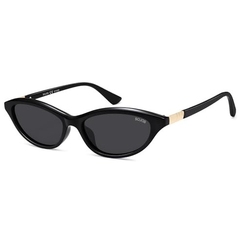 SOJOS Trendy Oval Sunglasses for Women Men,Fashion Petite Cat Eye Shades Thin Light Weight Rim UV400 Protected SJ2689,Black Frame/Grey Lens | Amazon (US)