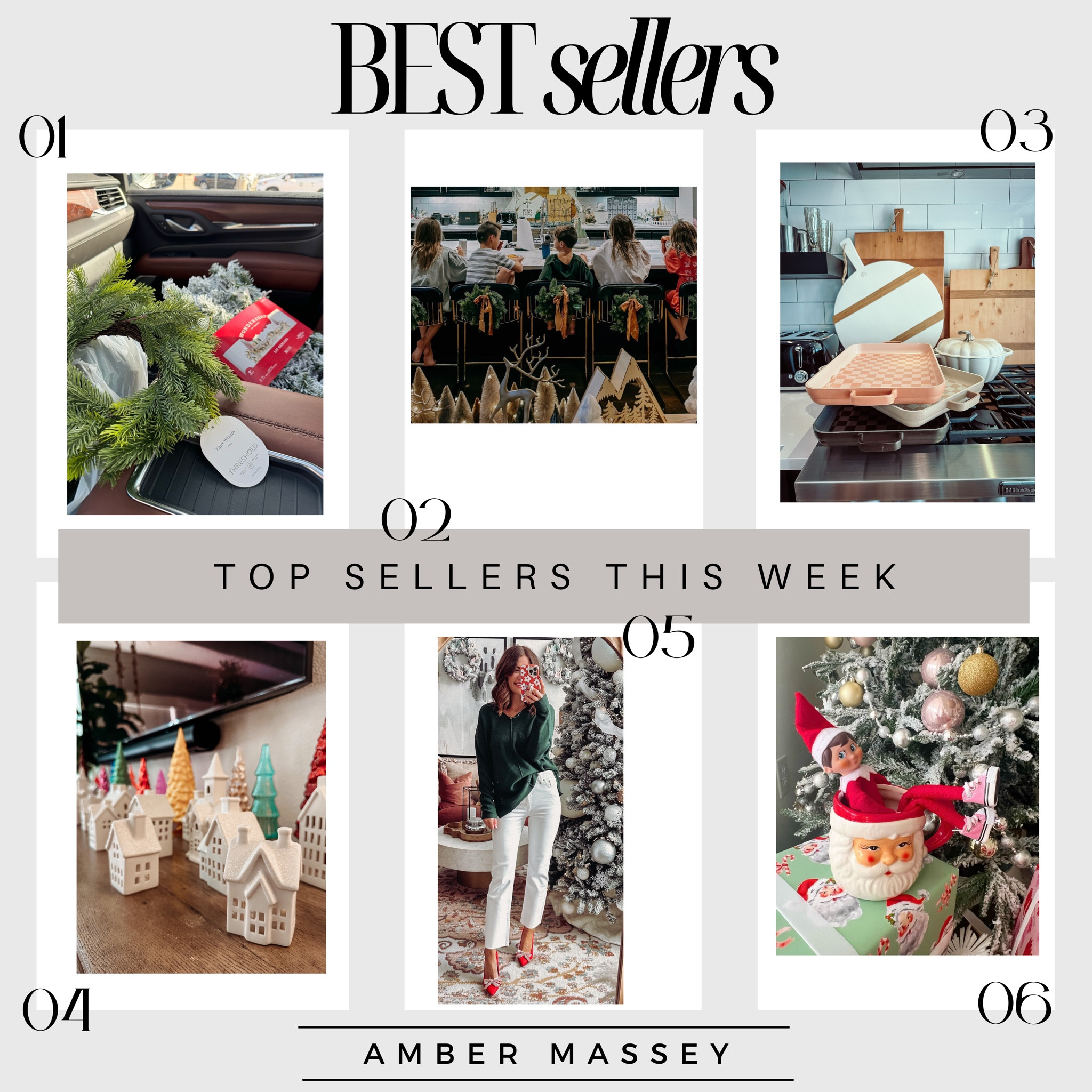 Top Sellers from this week! 
1) Target garland and it’s on sale for $14!
2) Target mini wreaths. These are $10 and I styled them in our home on the back of the barstools.
3) Our Place Always Pan. Such a great gift idea. These are a splurge but you will have them forever.
4) White House’s Christmas village from Walmart.
5) Red Dress Green waffle knit top - limited sizes left
6) elf kit - lots of options for ordering.

#LTKGiftGuide #LTKhome #LTKHoliday