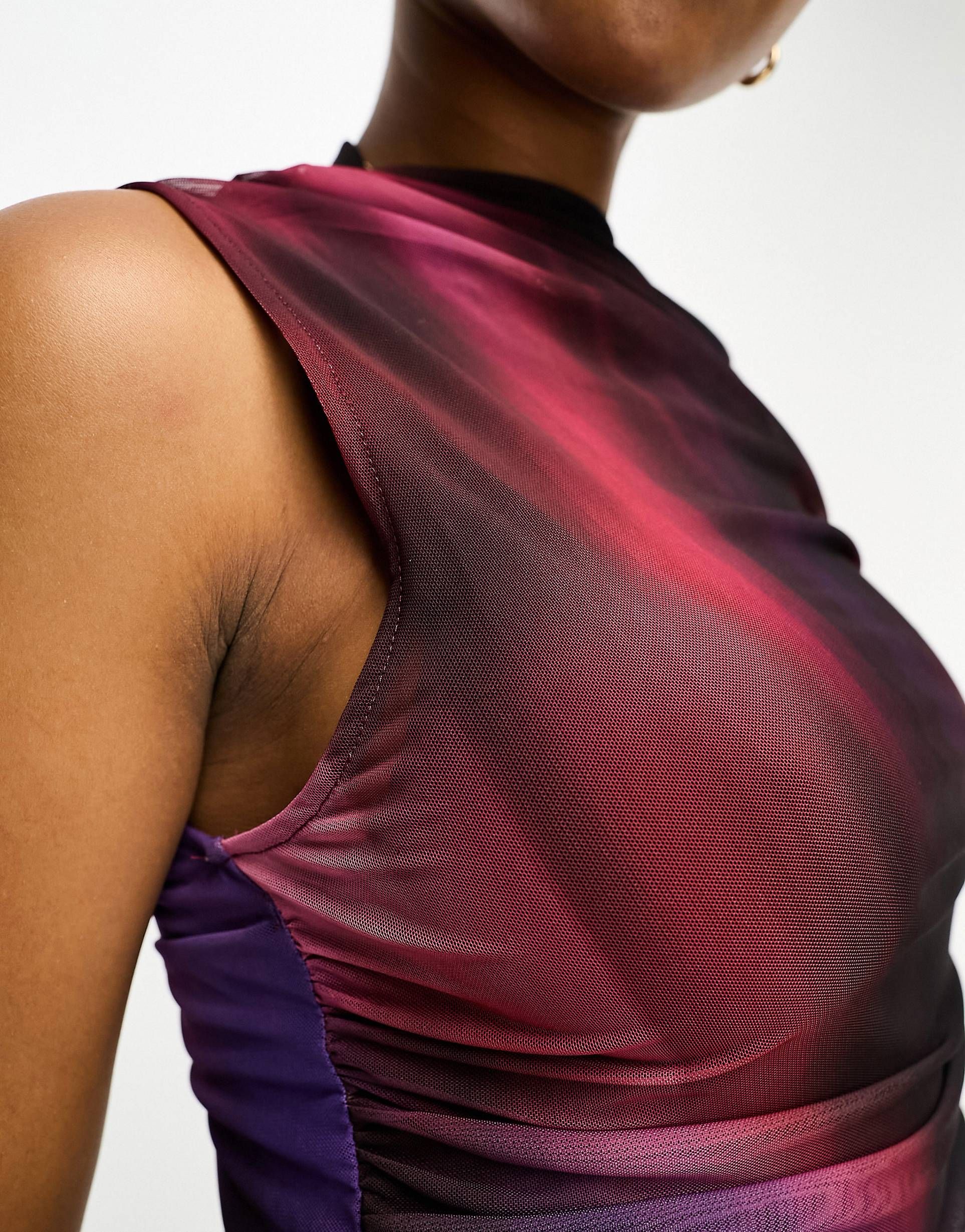 Pull&Bear mesh sleeveless maxi dress in purple ombre | ASOS (Global)