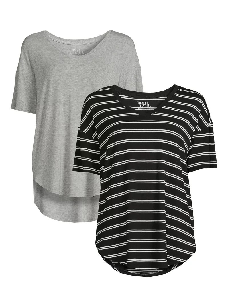 Time and Tru Women's V-Neck Tunic T-Shirt, 2-Pack | Walmart (US)