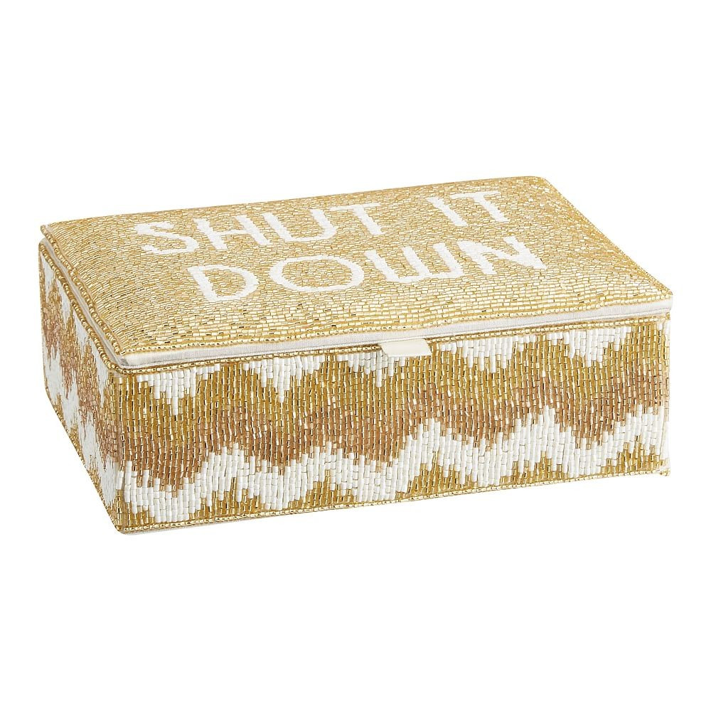 Rachel Zoe Metallic Beaded Jewelry Box, Medium, Shut It Down/Chevron | Pottery Barn Teen