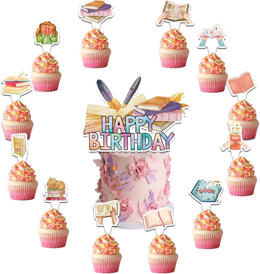 25 Pcs Books Cake Topper Cupcake Toppers Reading Books Cake Decorations for Books Party Decoratio... | Amazon (US)