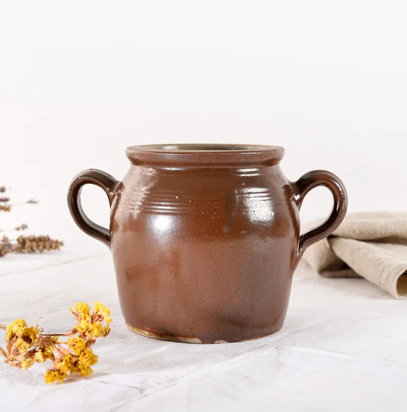 French Antique Confit Pot - Antique Confit Jar With Handles - Glazed Pot - French Country Deco - ... | Etsy (US)