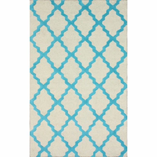 Hand-hooked Alexa Moroccan Trellis Turquoise Wool Rug (7'6 x 9'6) | Bed Bath & Beyond