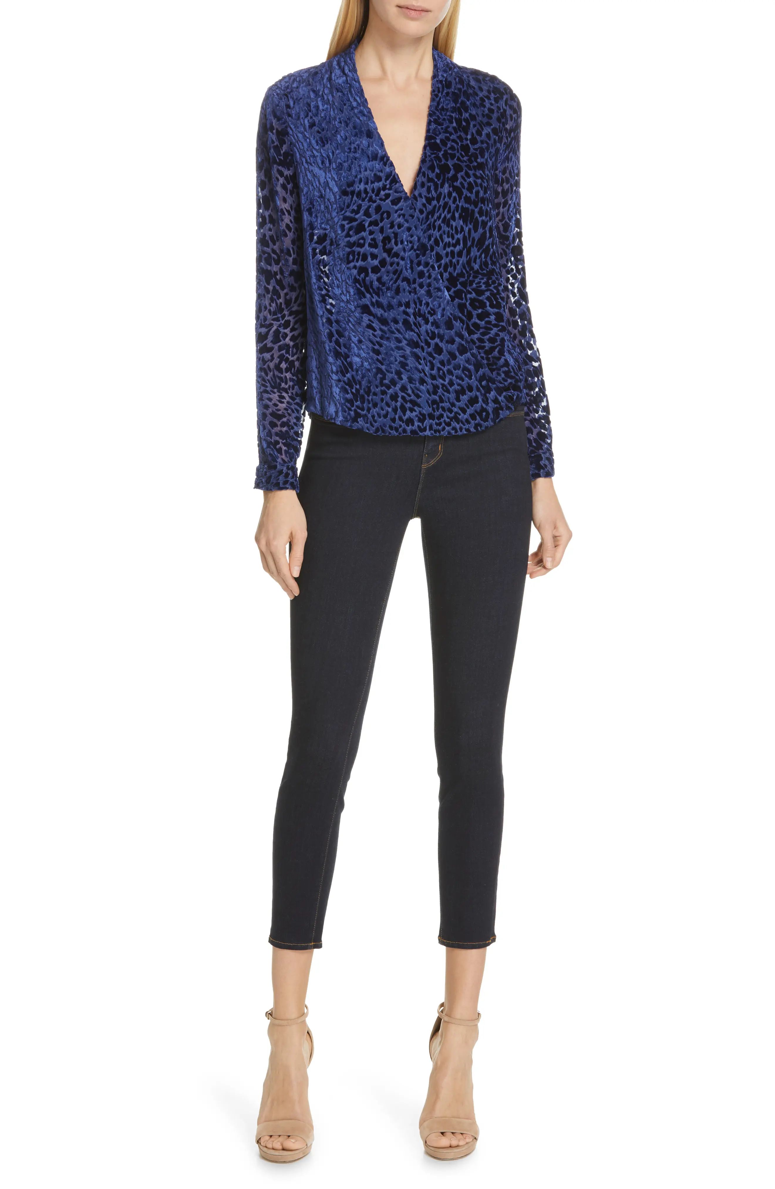 Lydia Drape Front Burnout Velvet Blouse | Nordstrom