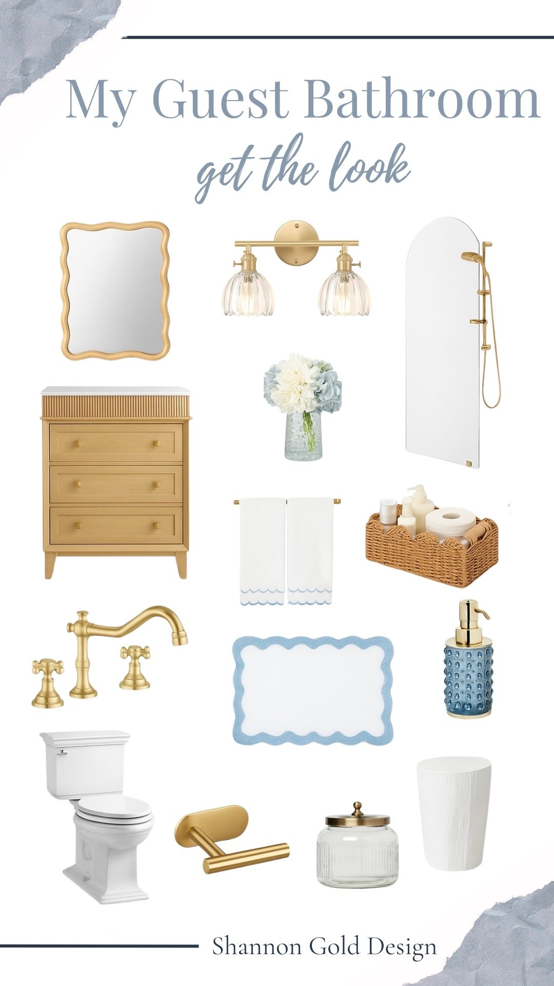 Guest Bathroom Favorites 🛁
Classic brass fixtures, scalloped details, and timeless textures all came together to give our guest bathroom a fresh, elevated feel. I rounded up every item I used—from the scalloped mirror to the blue glass soap pump—right here for you.

Featured Finds:
• Scalloped wall mirror
• Fluted wood vanity
• Brushed gold faucet + TP holder
• Arched glass shower panel
• Gold tulip vanity light
• Blue textured soap pump
• Faux floral arrangement
• Woven bath basket
• Sculptural white stool
• Scalloped towels + rug
• Classic white toilet

#LTKFinds #LTKBathroom #ClassicStyle #ScallopedDetails #GoldBathroom #GuestBathroom #LTKHome #HomeInspo


#LTKSeasonal #LTKHome #LTKStyleTip