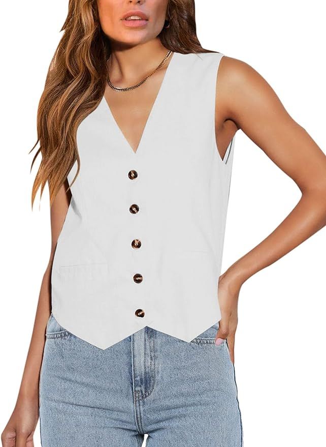 Floral Find Womens Casual Button Down Sleeveless Vest Fully Lined V Neck Business Jacket Waistcoa... | Amazon (US)