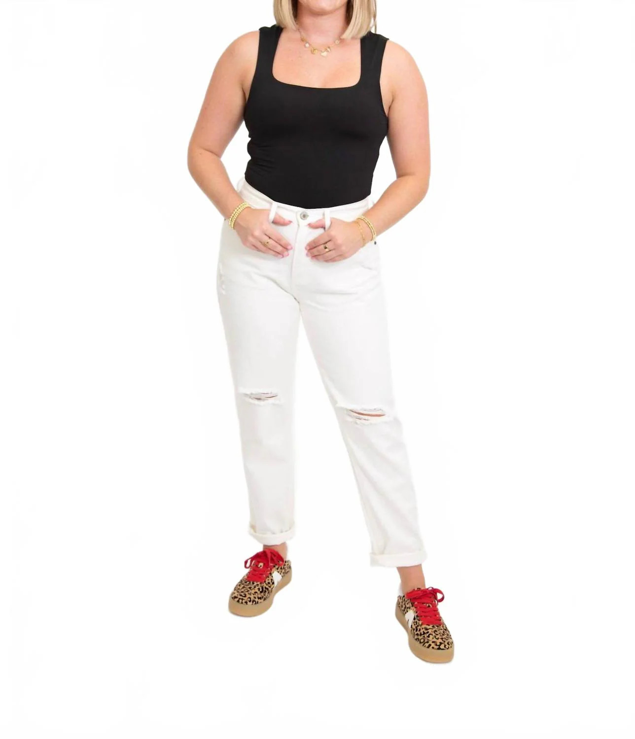 Straight Leg Distressed Jeans In White | Shop Simon