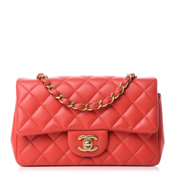 Lambskin Quilted Mini Rectangular Flap Red | Fashionphile