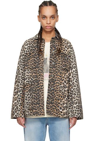 Brown Leopard Cotton Canvas Jacket | SSENSE