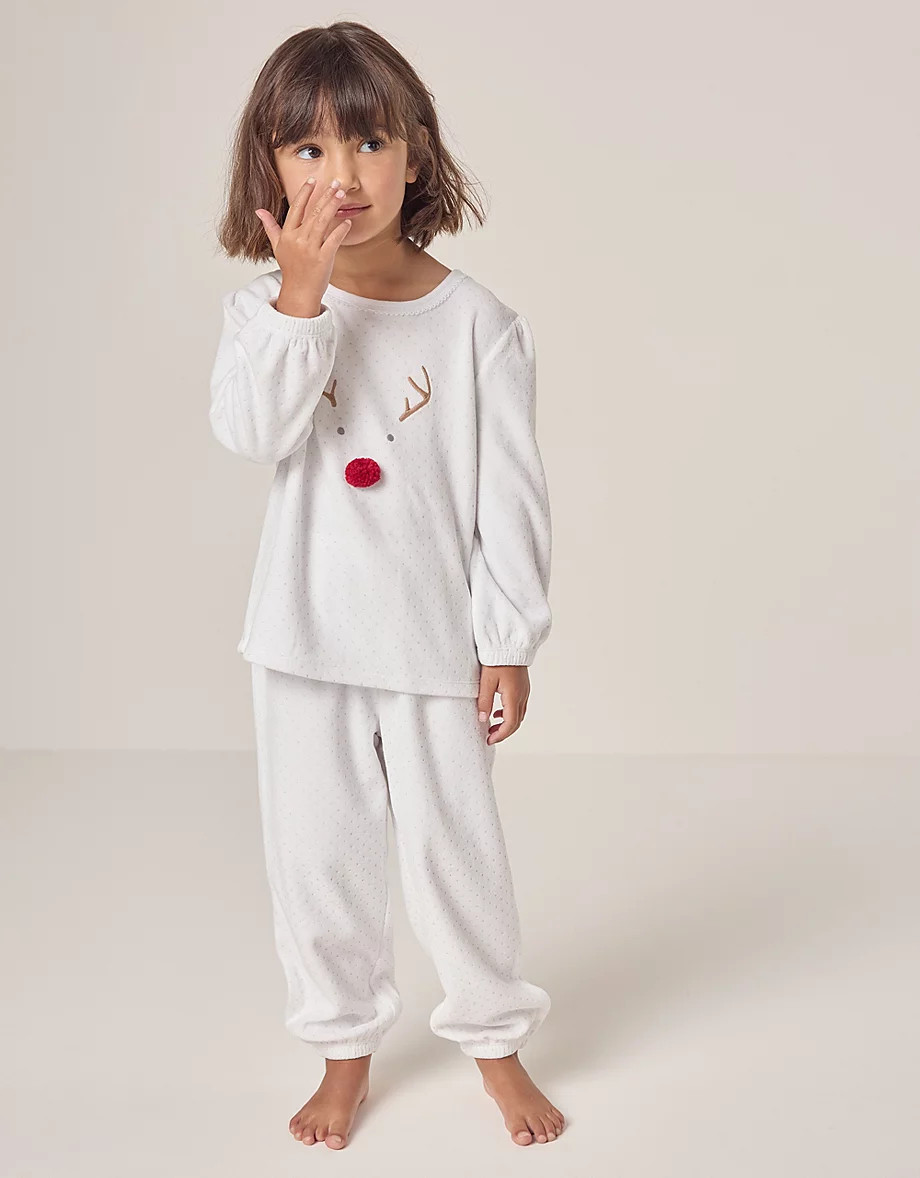 Organic Cotton Velour Relaxed Fit Jingles Reindeer Pyjamas (1–12yrs) | Girls' Nightwear | The  ... | The White Company UK & ROW