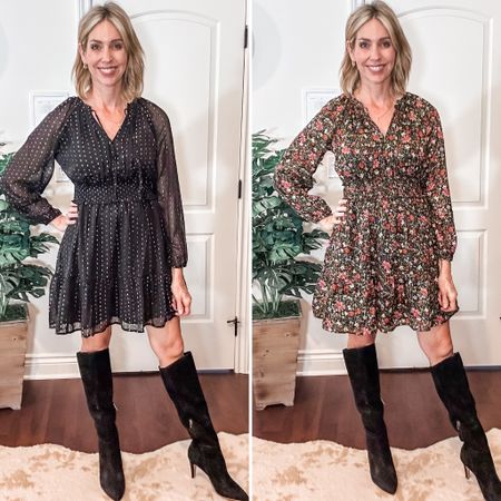 Old navy dresses to wear with tall black boots. Perfect for fall or the holidays! Big sale too - 50% off your order for a limited time! 

#LTKfindsunder50 #LTKsalealert #LTKHoliday
