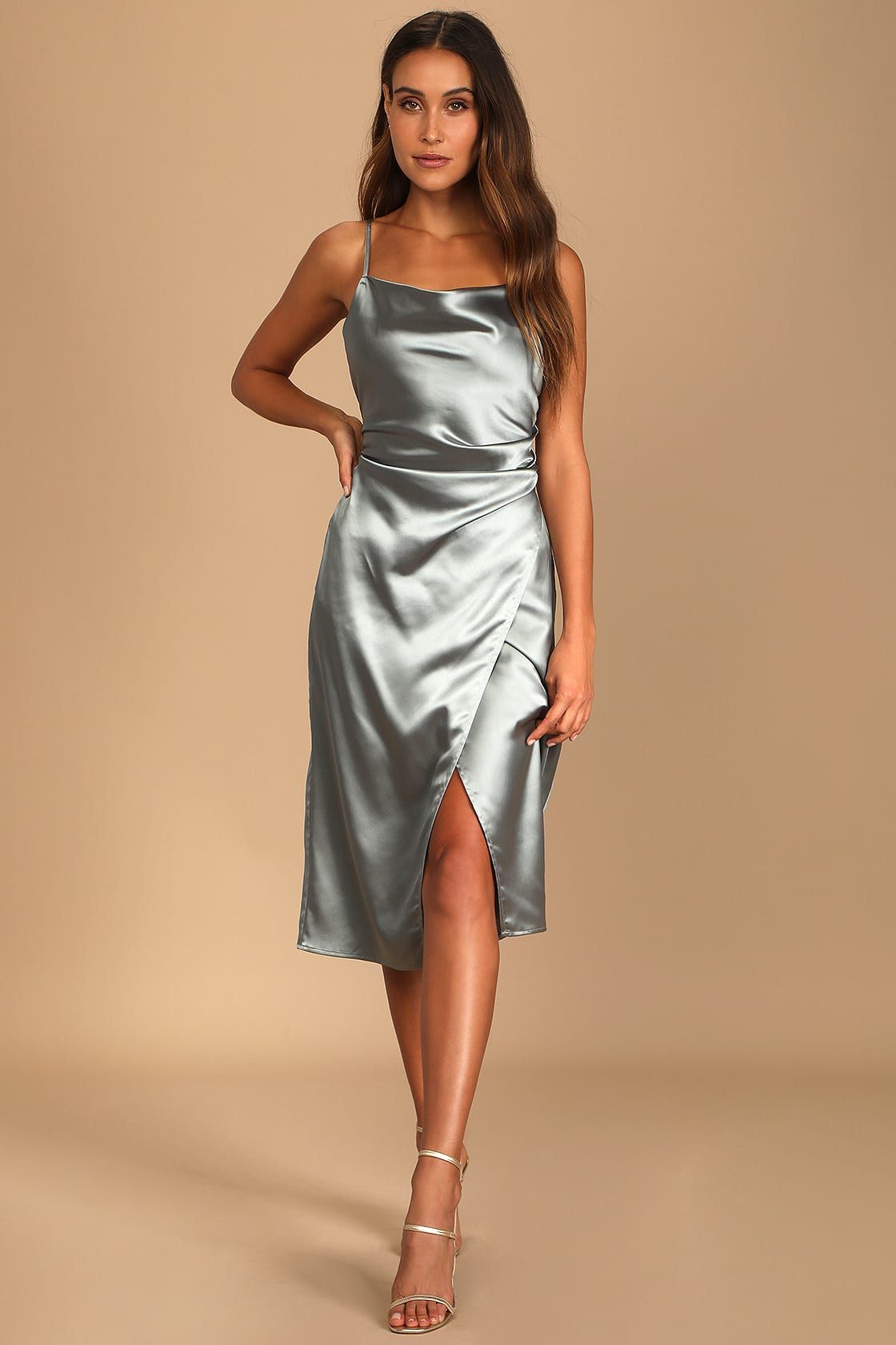 Hollywood Woman Sage Green Satin Midi Dress | Lulus (US)