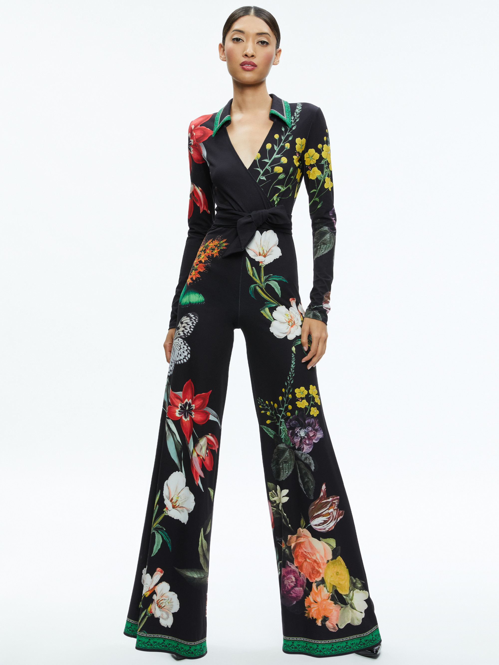 MELINDA WIDE LEG WRAP JUMPSUIT | Alice + Olivia