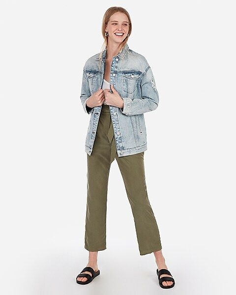 destroyed drop shoulder denim boyfriend jacket | Express