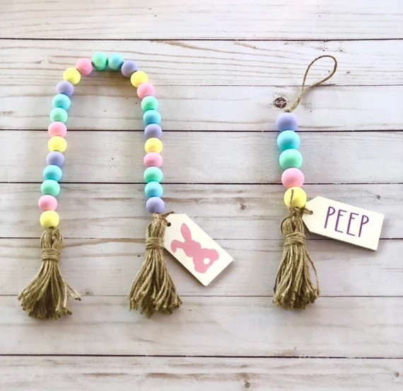 Easter Wood Bead Garland / Wood Bead Loop / Tiered Tray Decor / Easter Decor / Rae Dunn Inspired ... | Etsy (US)