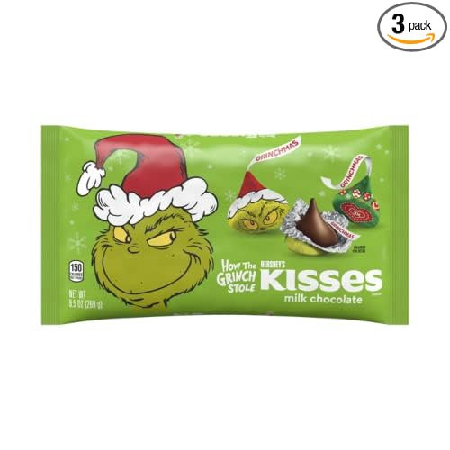 gse Holiday KISSES Milk Chocolate with Grinch Foils 9.5 oz. bag ( 3 pack ) | Amazon (US)
