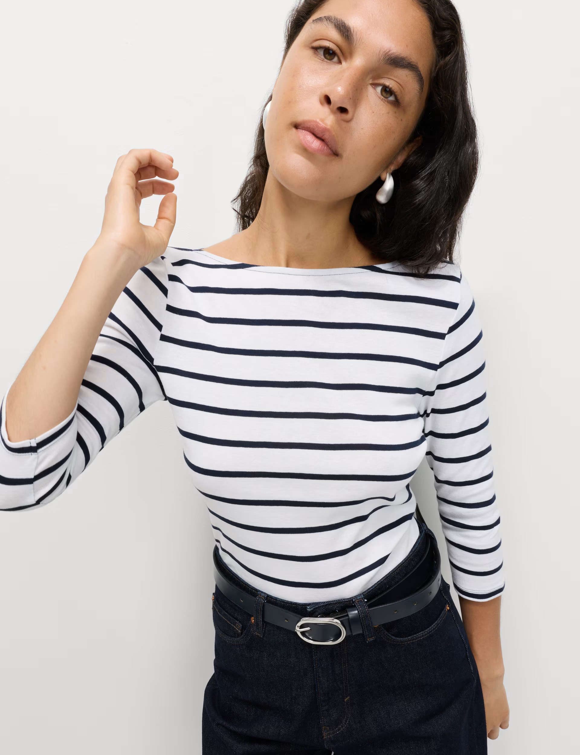 Pure Cotton Striped Slash Neck Slim Fit Top | Marks & Spencer (UK)