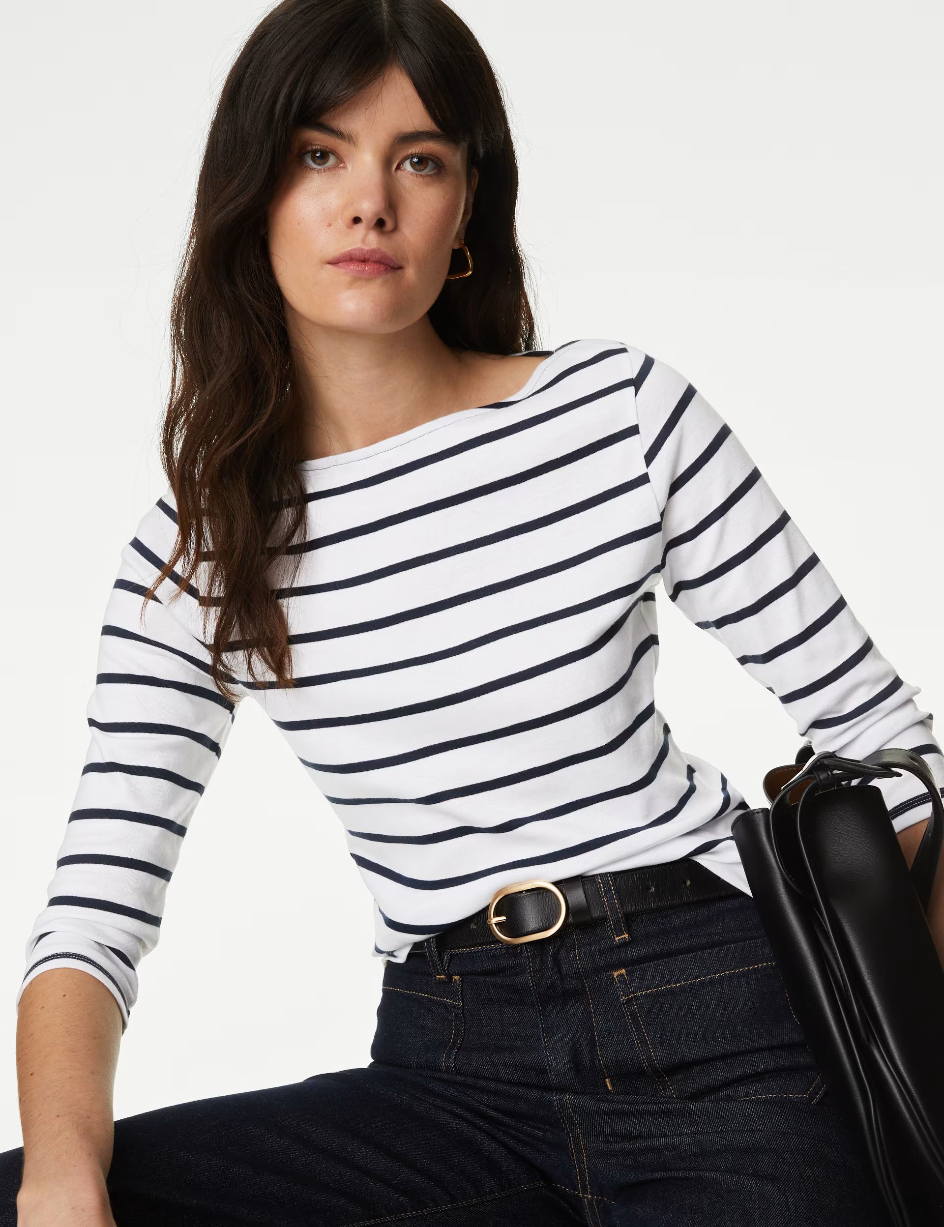 Pure Cotton Striped Slash Neck Slim Fit Top | Marks & Spencer (UK)