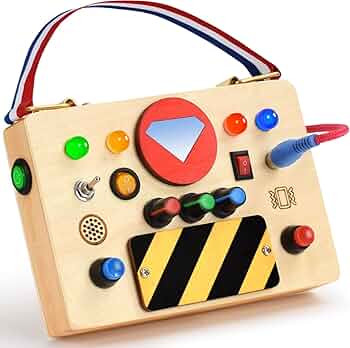 POLKRANE Montessori Toddler Busy Board Toy with LED Light - Wooden Sensory Toys with Switches for... | Amazon (US)